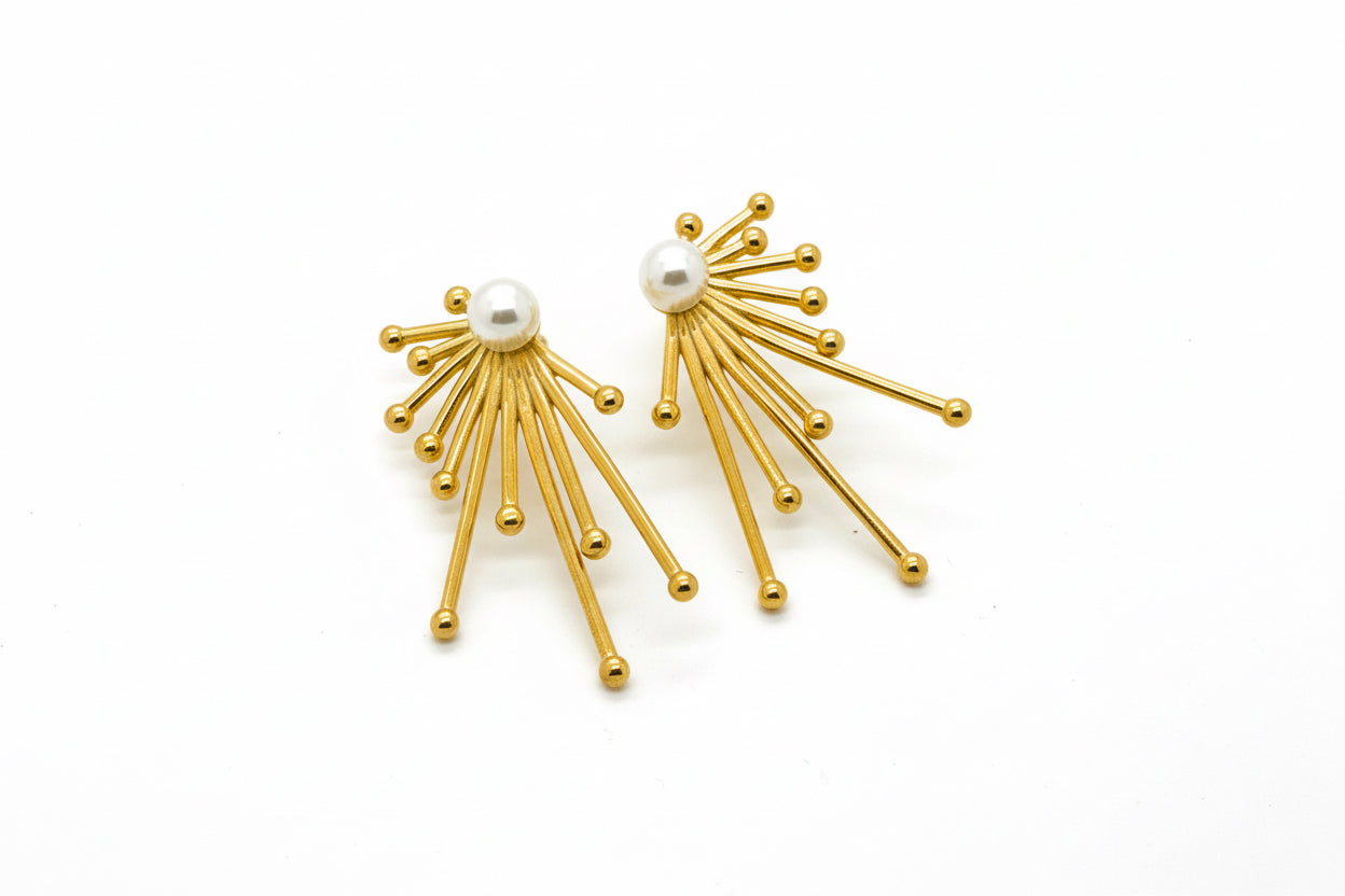Vintage Radiant Pearl Statement Earrings by APHANA, gold tone, earrings, stainless steel, pearl accents, product image 1