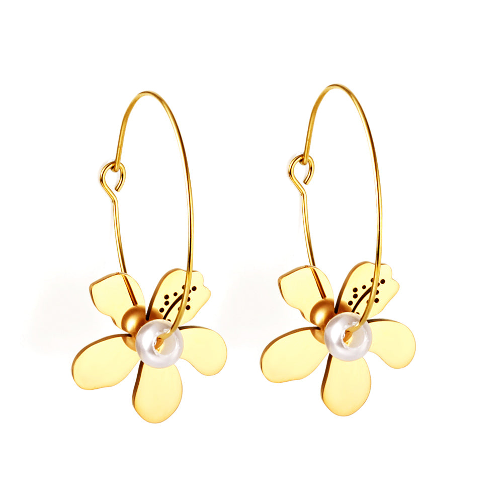Peach Blossom Pearl Hoop Earrings