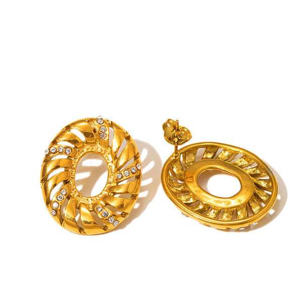 Hollow Oval Diamond Stud Earrings