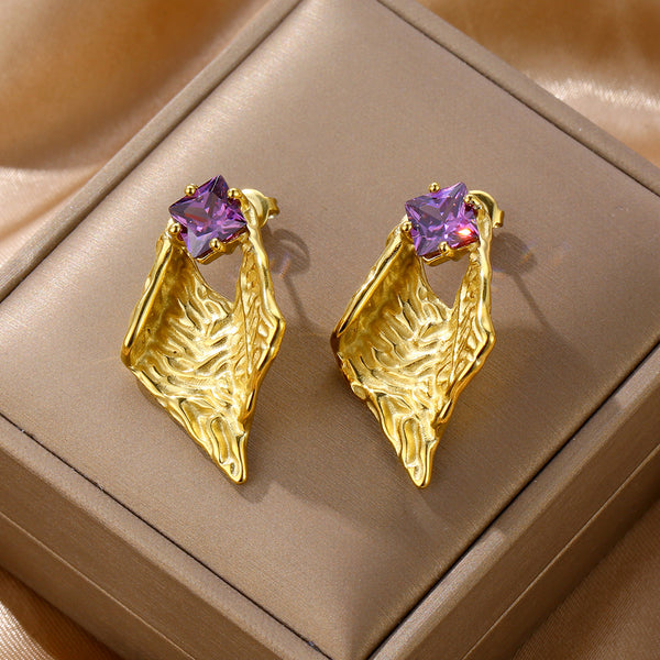 Purple Diamond Statement Earrings
