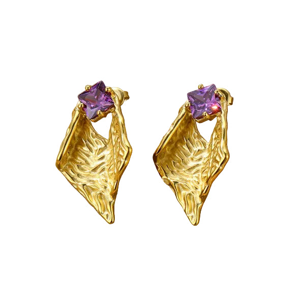 Purple Diamond Statement Earrings by APHANA, gold tone, earrings, stainless steel, product image 1