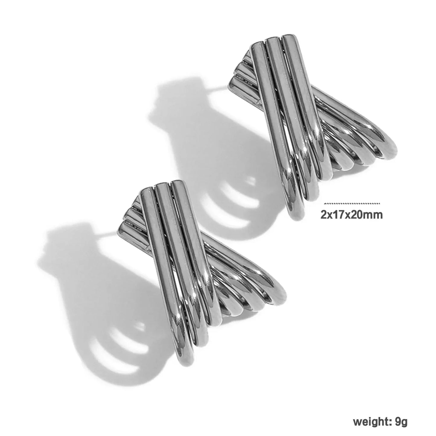 Fashion X Design Stud Earrings 2.0×17×20mm Steel-tone Gold Finish Classic Metal Ear Jewelry for Ladies Casual Party