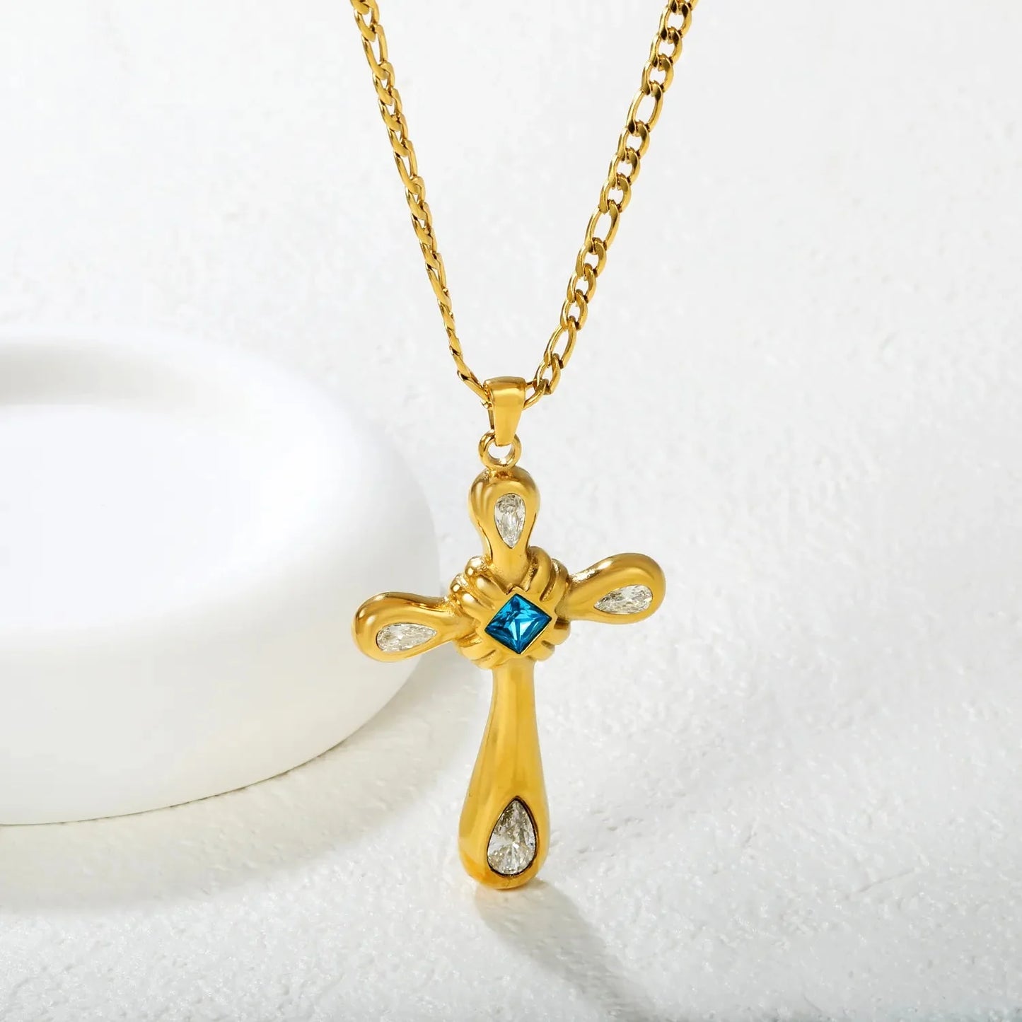 32.65 * 49.1mm Egyptian multicolored cross pendant with 4.0NK chain, 50 + 5cm + 6mm round tail tag, necklace, gold color
