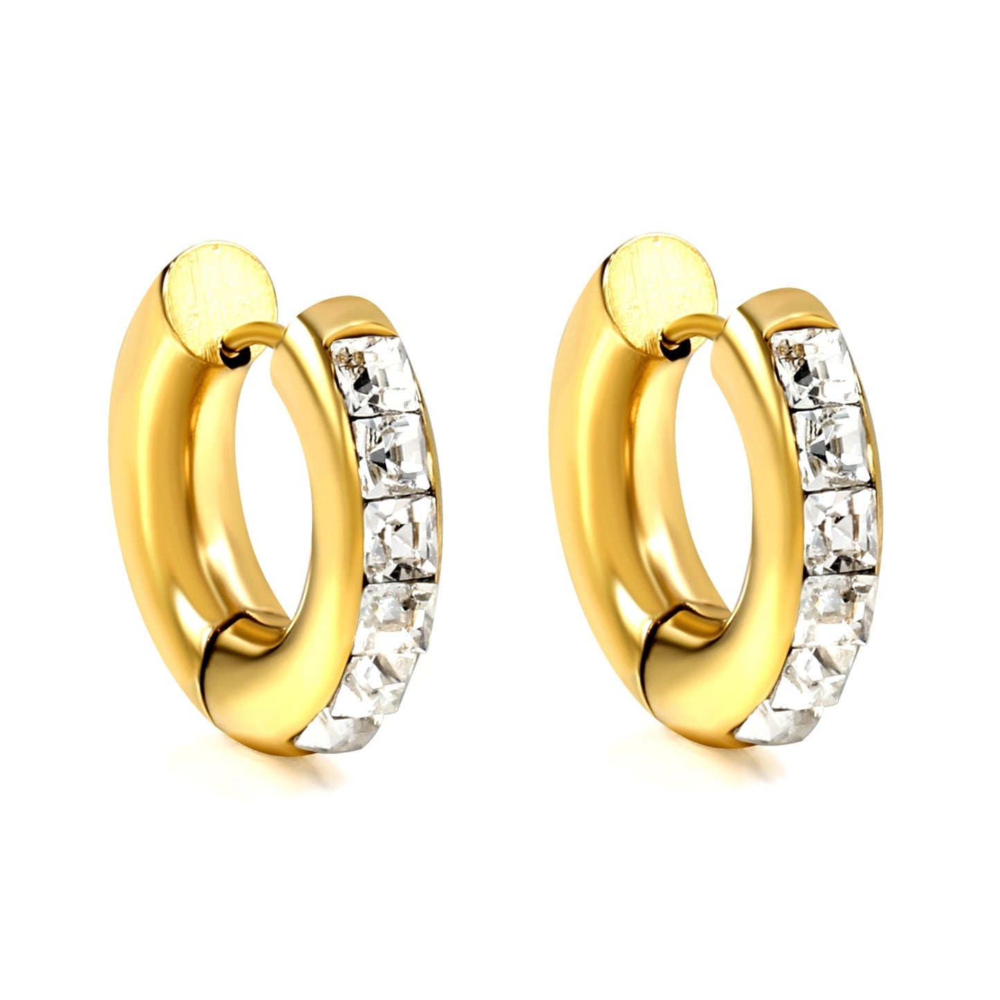 Round with 6 Square White Diamonds Earrings 4.9*20.3mm
