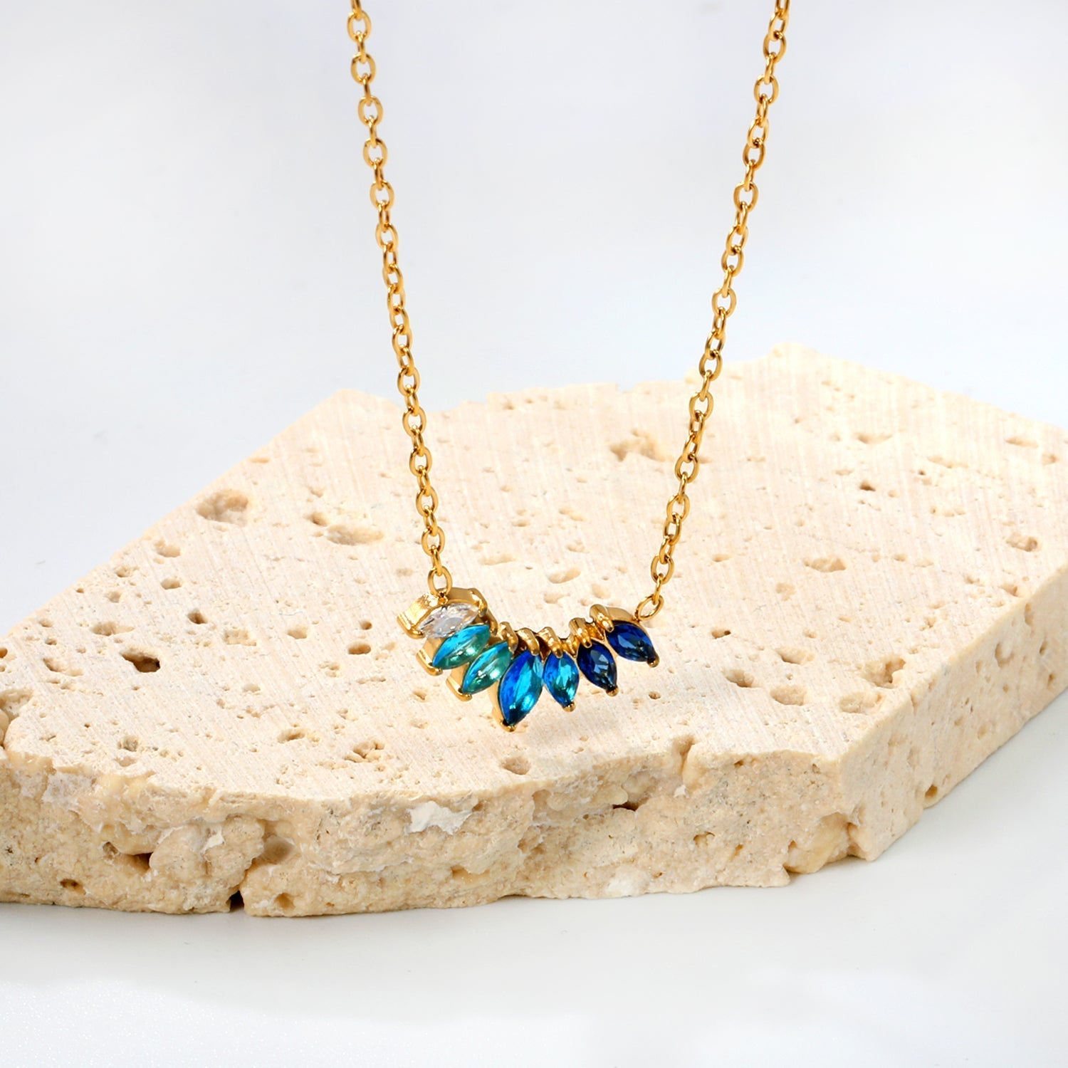 16.5*8.5mm size diamond with white zirconium/gradual blue zirconium+white zirconium/mixed color zirconium pendant necklace 0.35 cross 45+5cm+6mm round plaque gold color
