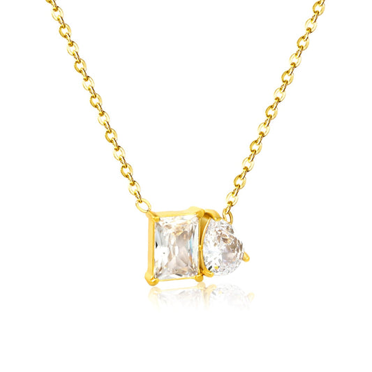 Square Teardrop White Zirconia 0.35 Cross Chain 40+5cm+6mm Round Tail Tag Necklace Gold