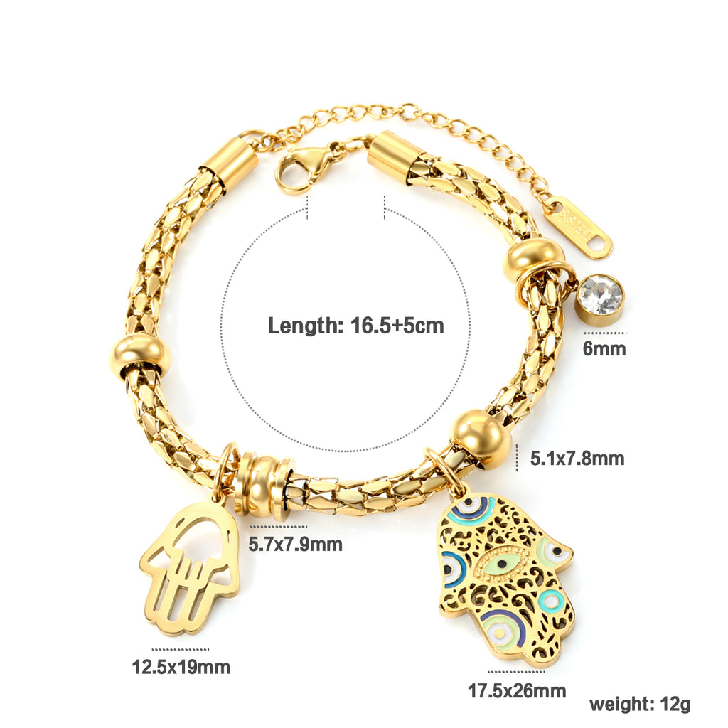 Palm Charm & Diamond Bead Bracelet