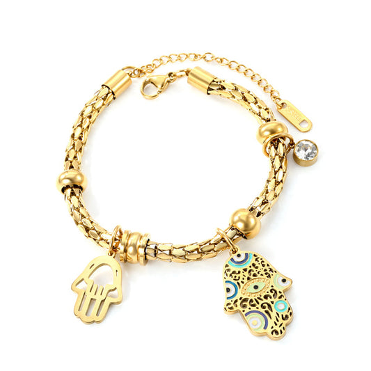Palm Charm & Diamond Bead Bracelet