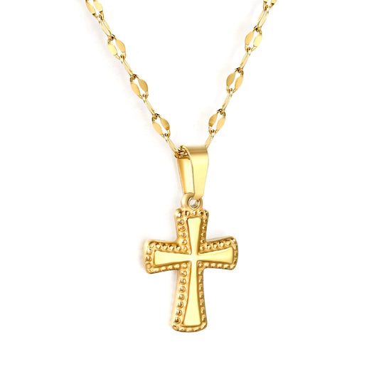 12.8x18.8mm cross pendant, 40cm lip chain + 5cm + 6mm round-shaped pendant, necklace, gold color