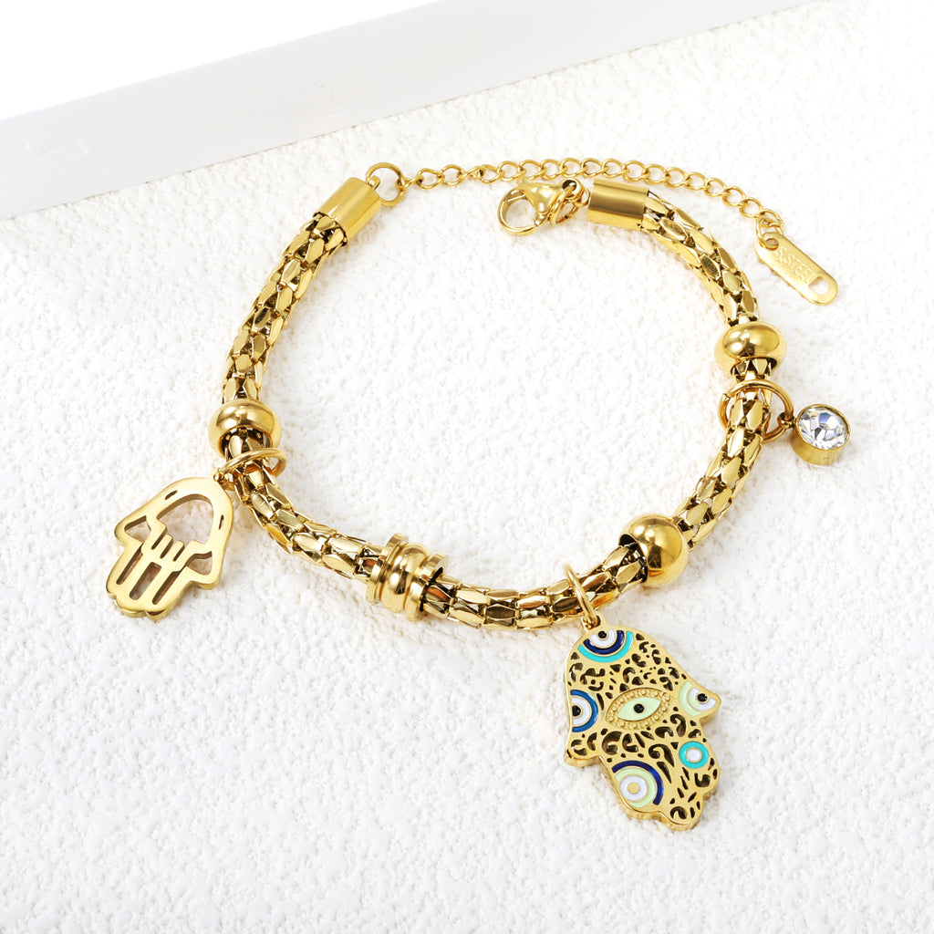 Palm Charm & Diamond Bead Bracelet
