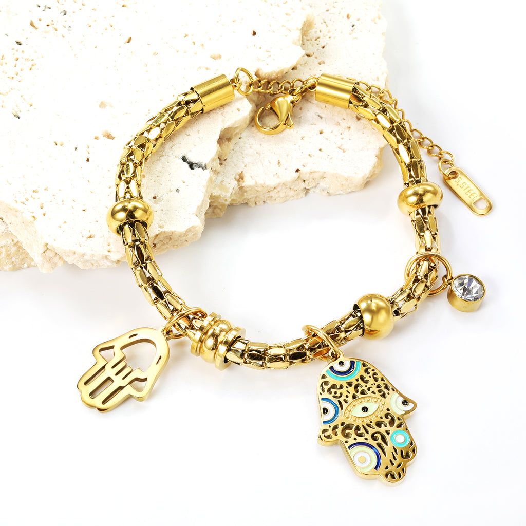 Palm Charm & Diamond Bead Bracelet