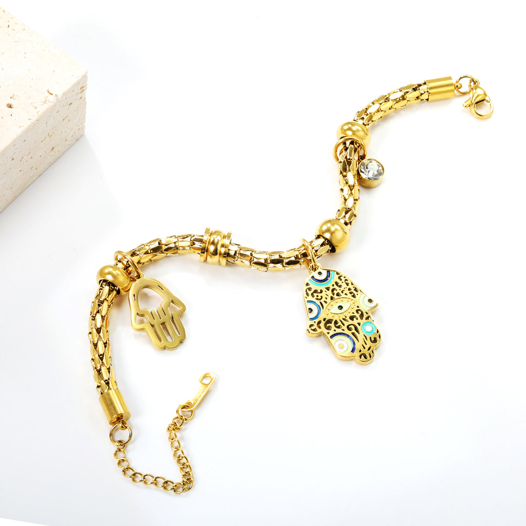 Palm Charm & Diamond Bead Bracelet