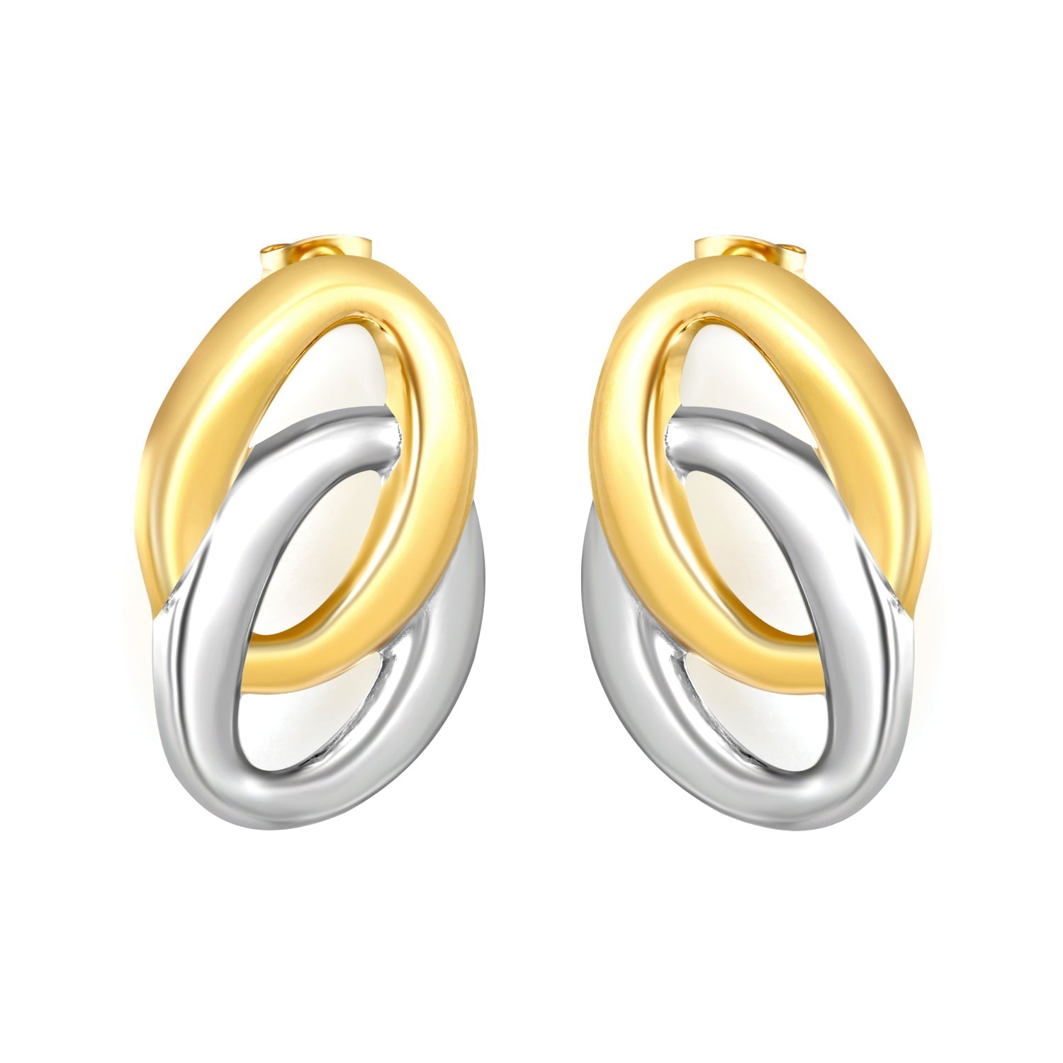 21.5mm*33.3mm Double-Ring O-Shape Stud Earrings, Two-tone Gold