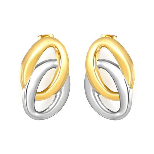 21.5mm*33.3mm Double-Ring O-Shape Stud Earrings, Two-tone Gold