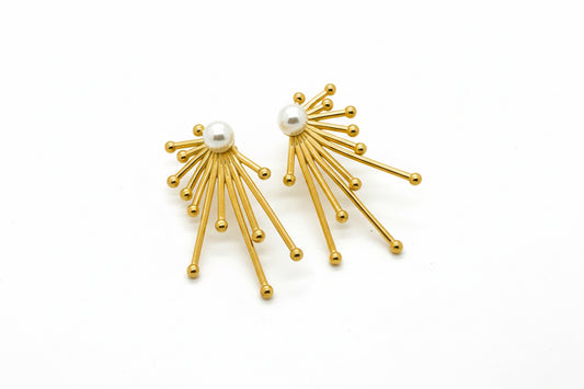Vintage Radiant Pearl Statement Earrings by APHANA, gold tone, earrings, stainless steel, pearl accents, product image 1