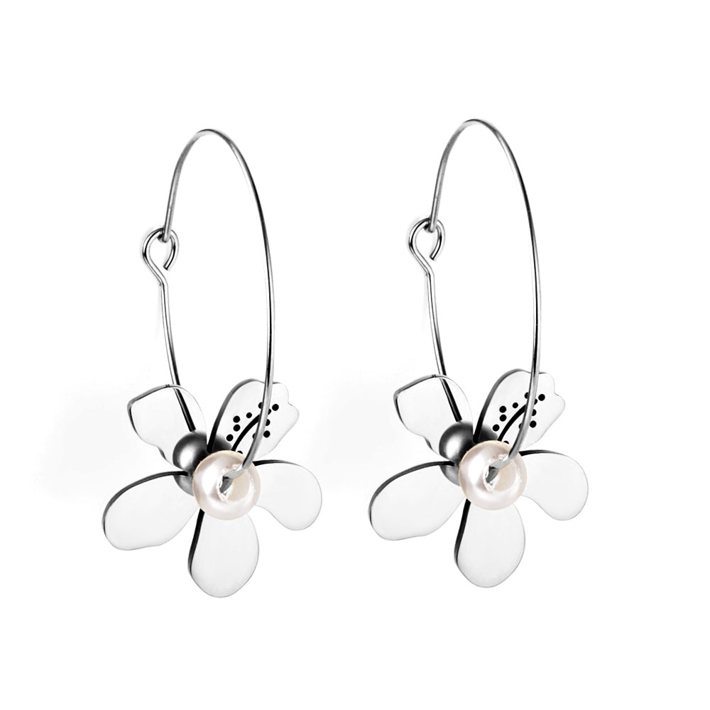 Peach Blossom Pearl Hoop Earrings