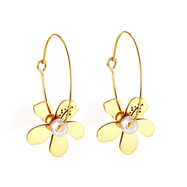 Peach Blossom Pearl Hoop Earrings
