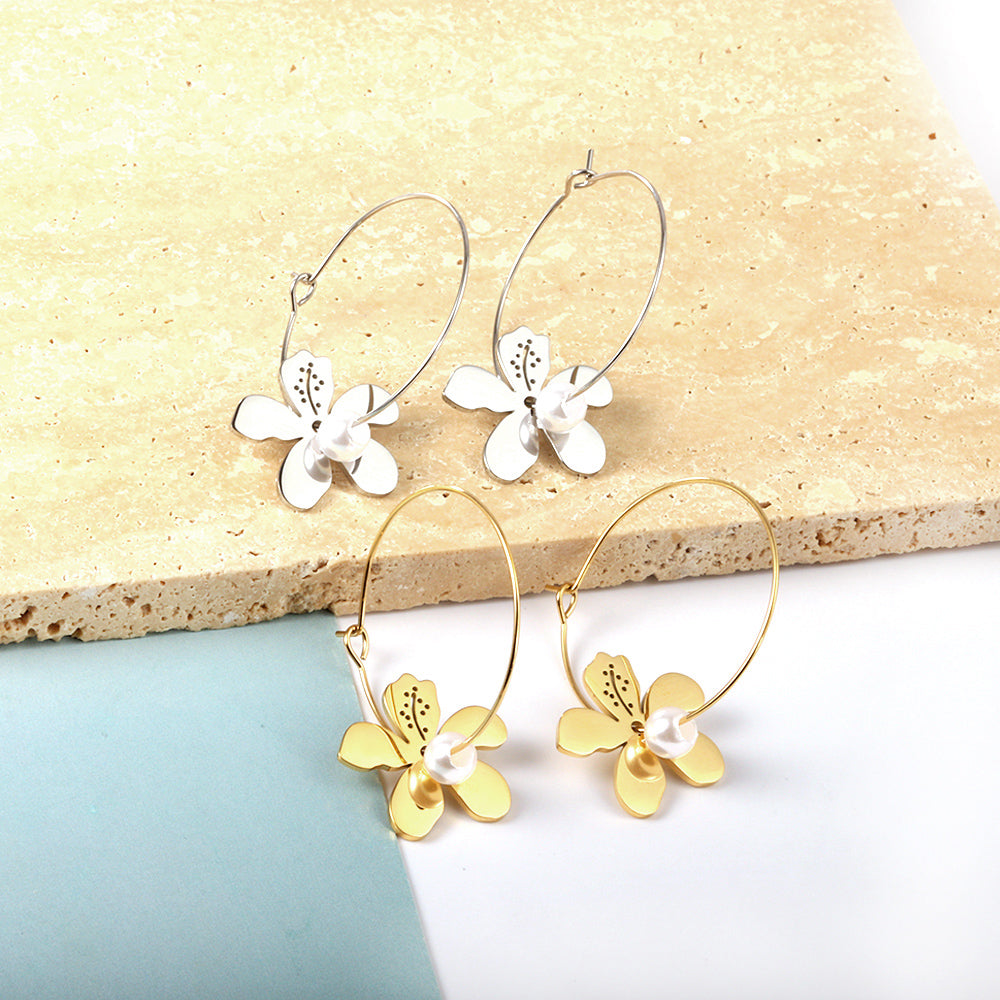 Peach Blossom Pearl Hoop Earrings
