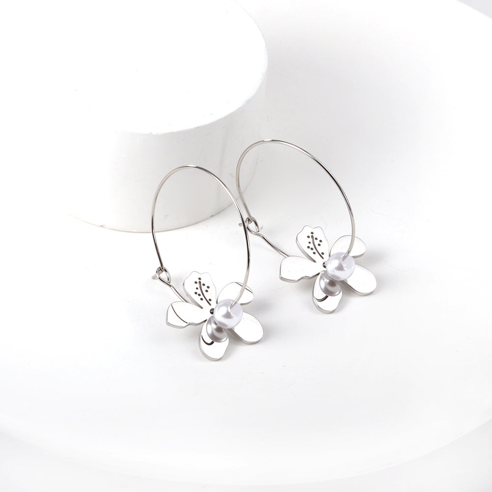 Peach Blossom Pearl Hoop Earrings