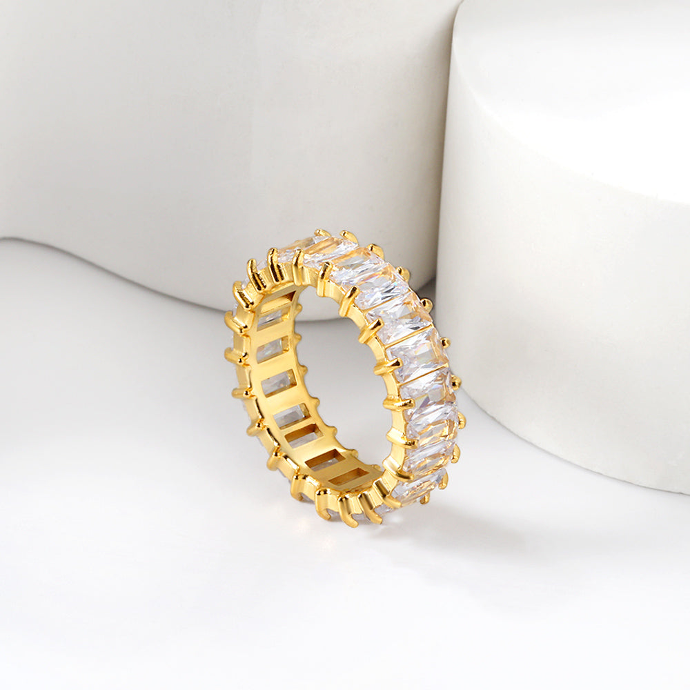 Rectangular full diamond ring female fashion light luxury hundred trend exquisite niche design finger ring