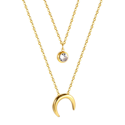 Moon + white diamond pendant double chain 48+5cm 18K gold
