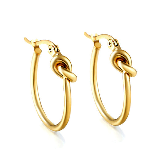 Gold Knot Ear Clips by APHANA, gold tone, earrings, stainless steel, product image 1