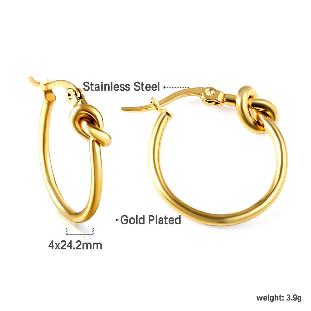 Gold Knot Ear Clips by APHANA, gold tone, earrings, stainless steel, product image 3