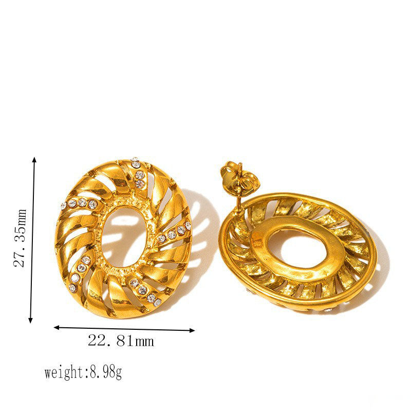 Hollow Oval Diamond Stud Earrings