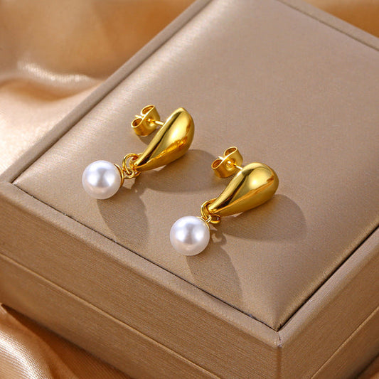 Smooth Grain Pearl Stud Earrings