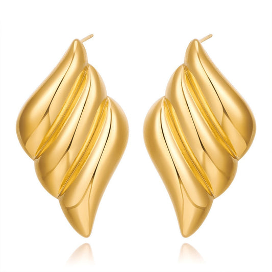 Geometric 18K Gold Stainless Steel Fashion Simple Metal Style Triple Wing Stud Earrings