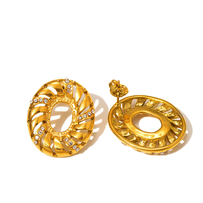 Hollow Oval Diamond Stud Earrings