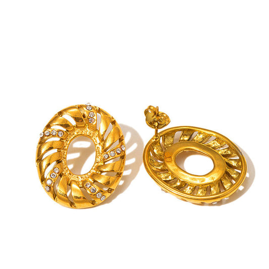 Hollow Oval Diamond Stud Earrings