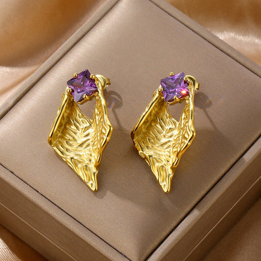 Purple Diamond Statement Earrings
