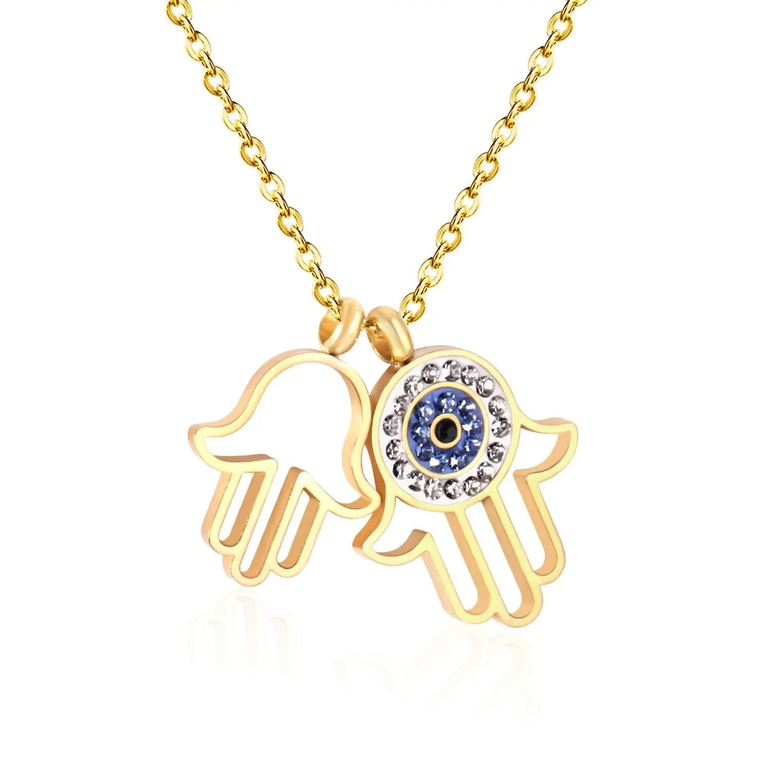 Gold Necklaces Double Hand Pendant with Crystal Stainless Steel Pendants Link Chains Necklace Women/Men Party Daily