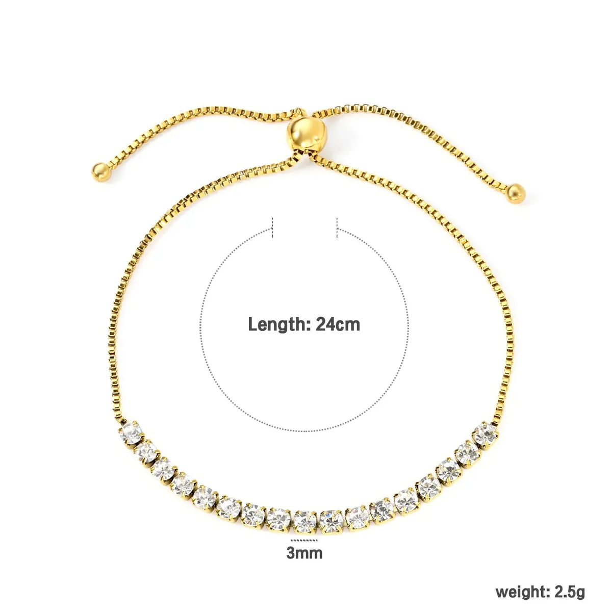 Wholesale 3mm square bracelet with 17 white diamonds 24cm