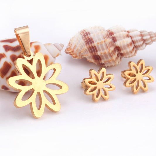 Golden Floral Jewelry Set by APHANA, gold or rose-gold tones, jewelry set, stainless steel, product image 5