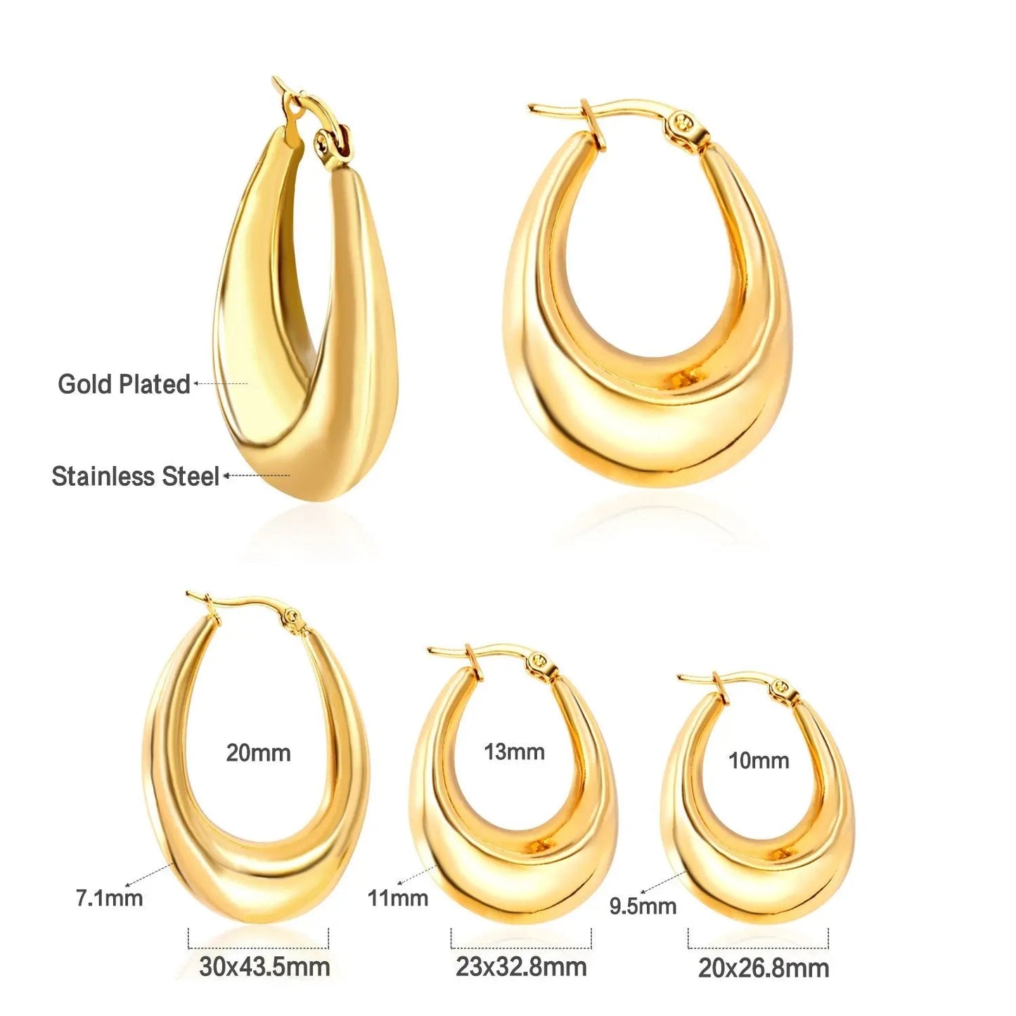 Korean Style Smooth Big Circle Hoops Earrings Gold Color Stainless Steel for Women Girl Fashion Jewelry Piercing Boho