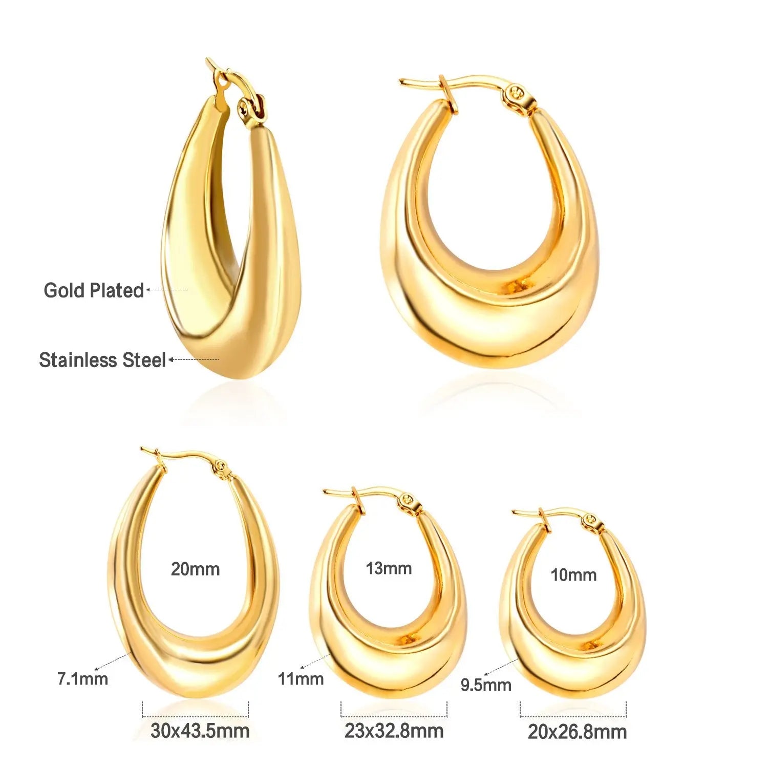 Korean Style Smooth Big Circle Hoops Earrings Gold Color Stainless Steel for Women Girl Fashion Jewelry Piercing Boho