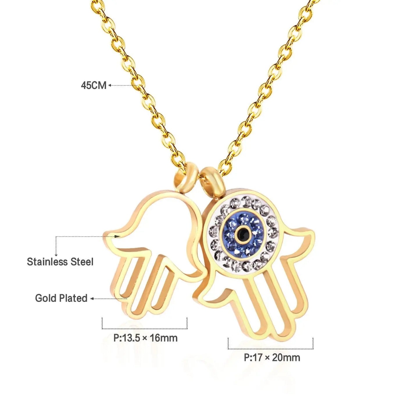 Gold Necklaces Double Hand Pendant with Crystal Stainless Steel Pendants Link Chains Necklace Women/Men Party Daily