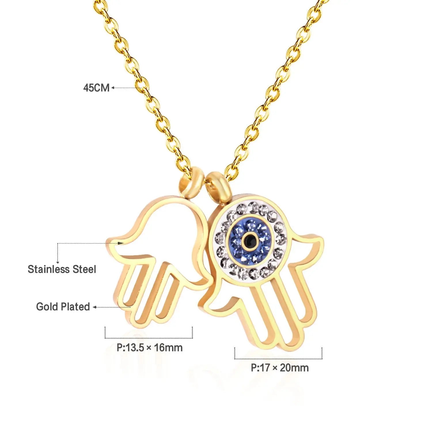 Gold Necklaces Double Hand Pendant with Crystal Stainless Steel Pendants Link Chains Necklace Women/Men Party Daily