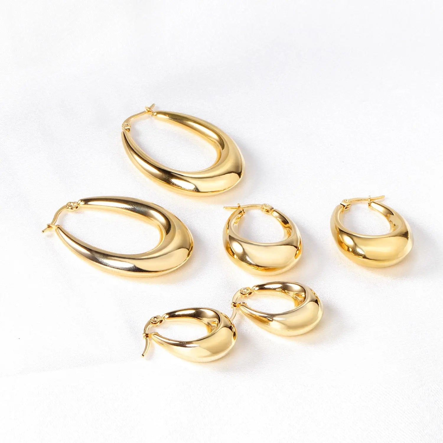 Korean Style Smooth Big Circle Hoops Earrings Gold Color Stainless Steel for Women Girl Fashion Jewelry Piercing Boho