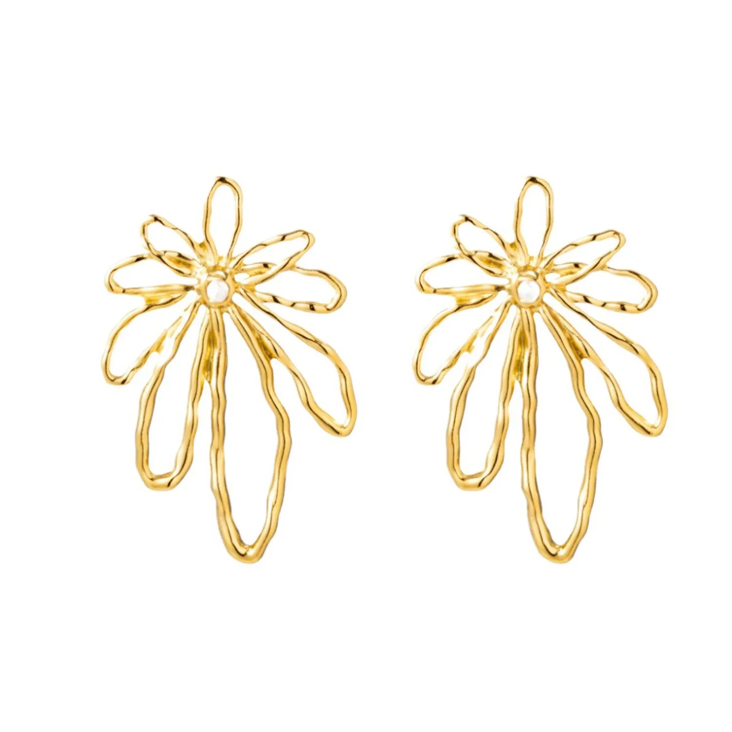 28*45mm Openwork Floral Stud Earrings in Gold -