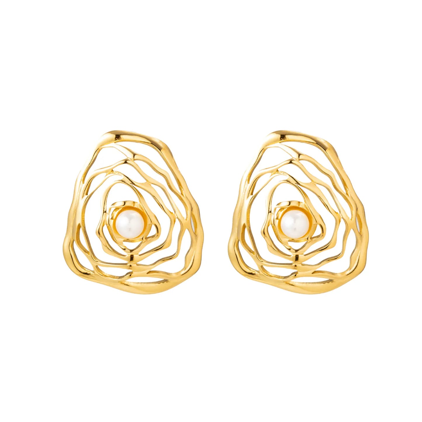29*35mm Openwork Rose Earrings in Gold -