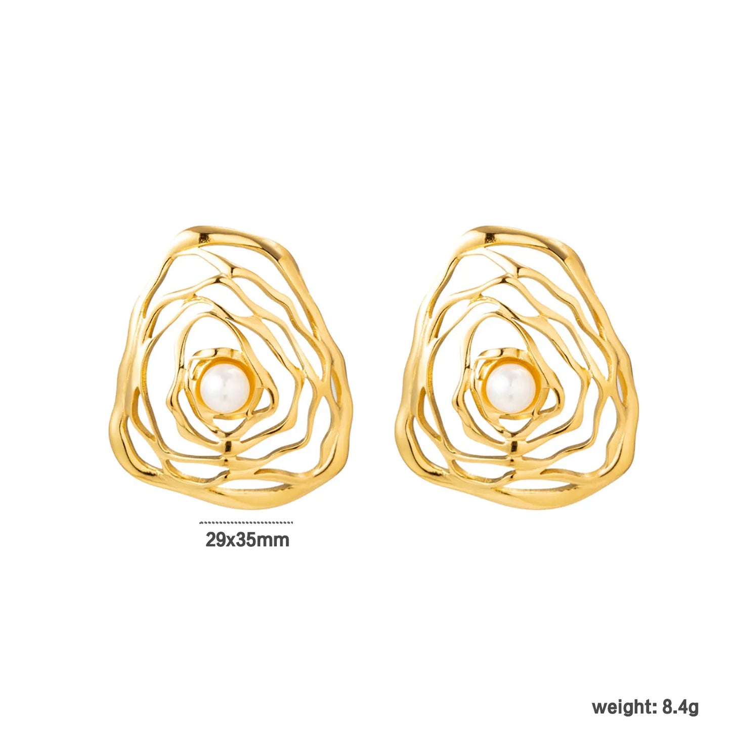 29*35mm Openwork Rose Earrings in Gold -