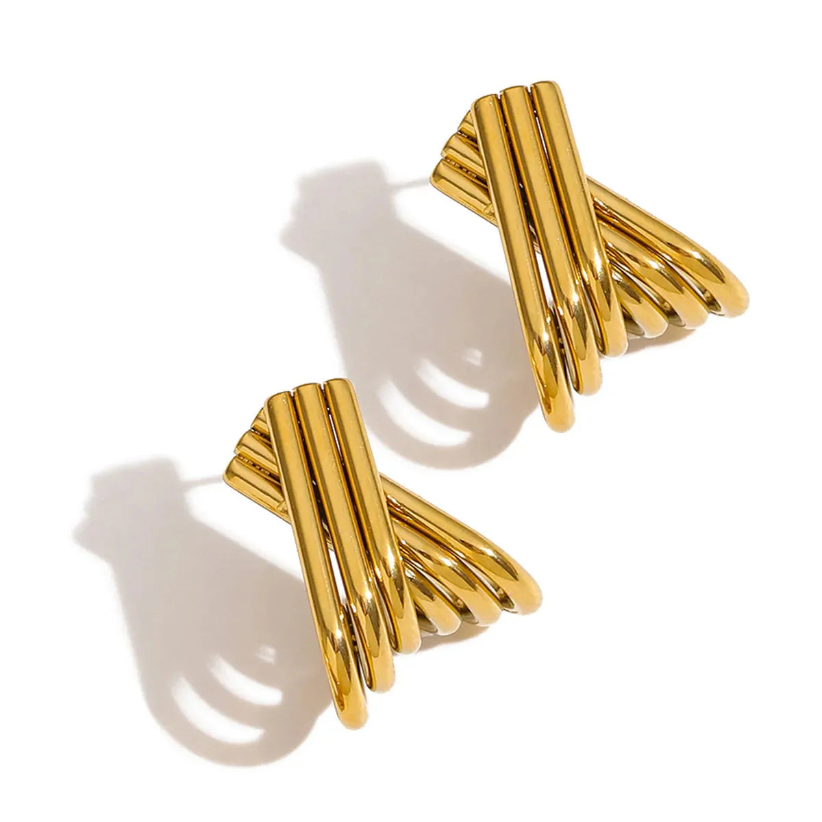 Fashion X Design Stud Earrings 2.0×17×20mm Steel-tone Gold Finish Classic Metal Ear Jewelry for Ladies Casual Party