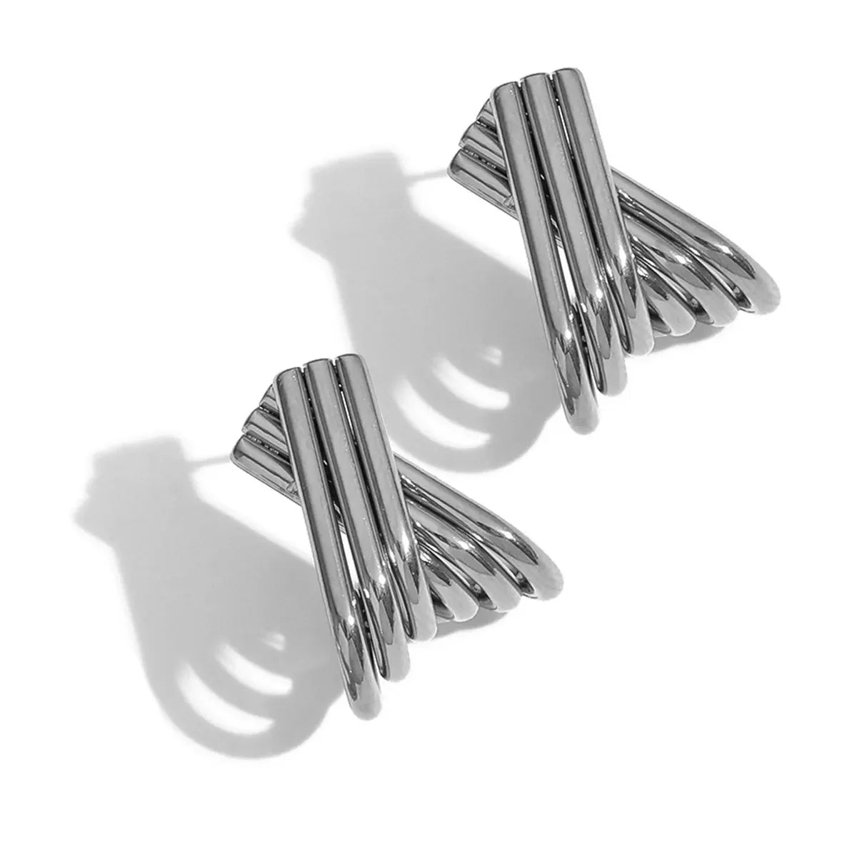 Fashion X Design Stud Earrings 2.0×17×20mm Steel-tone Gold Finish Classic Metal Ear Jewelry for Ladies Casual Party