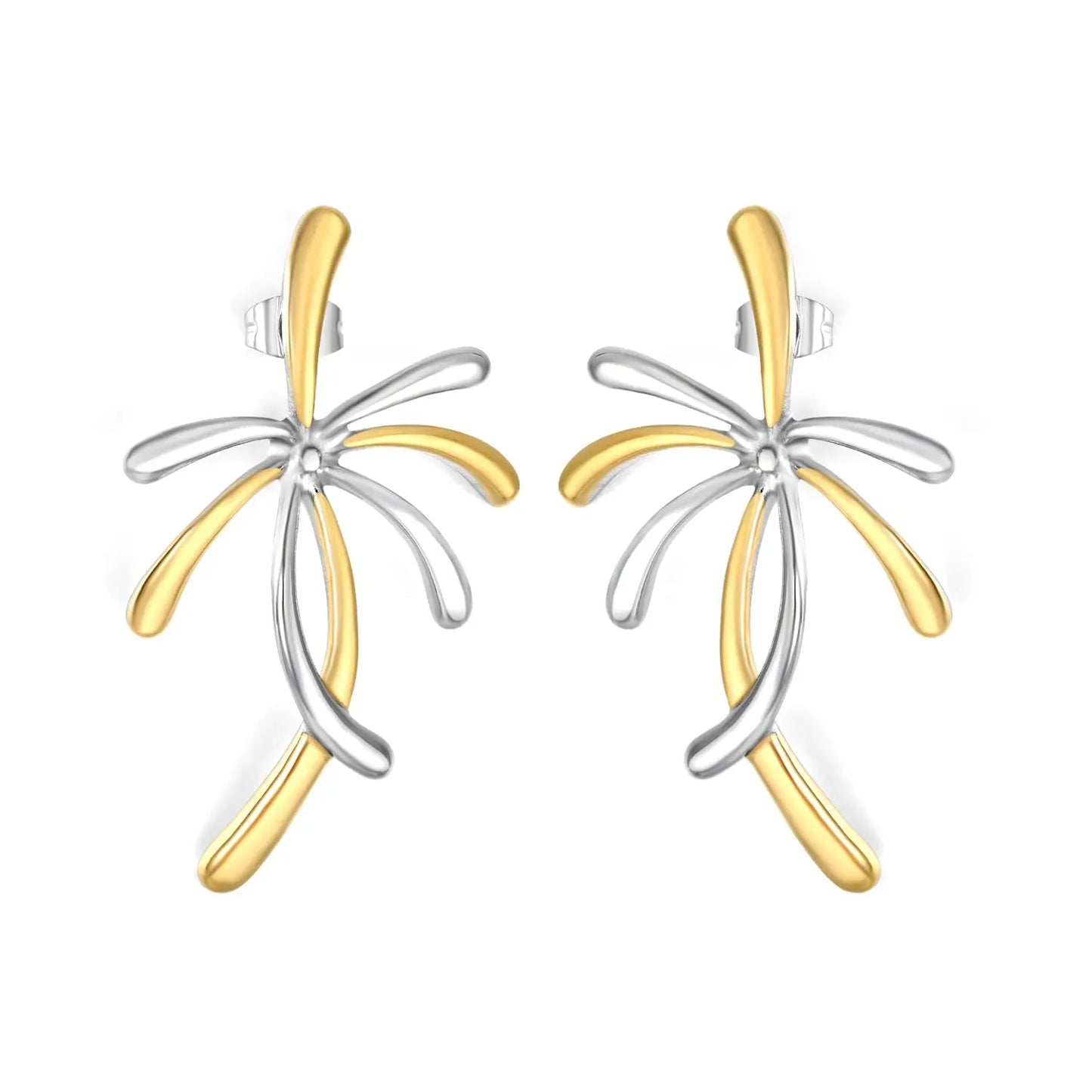 29mm*47mm Two-Tone Firework Design Stud Earrings with Gold Accents Minimalist Modern Casual Wear Earrings for Women