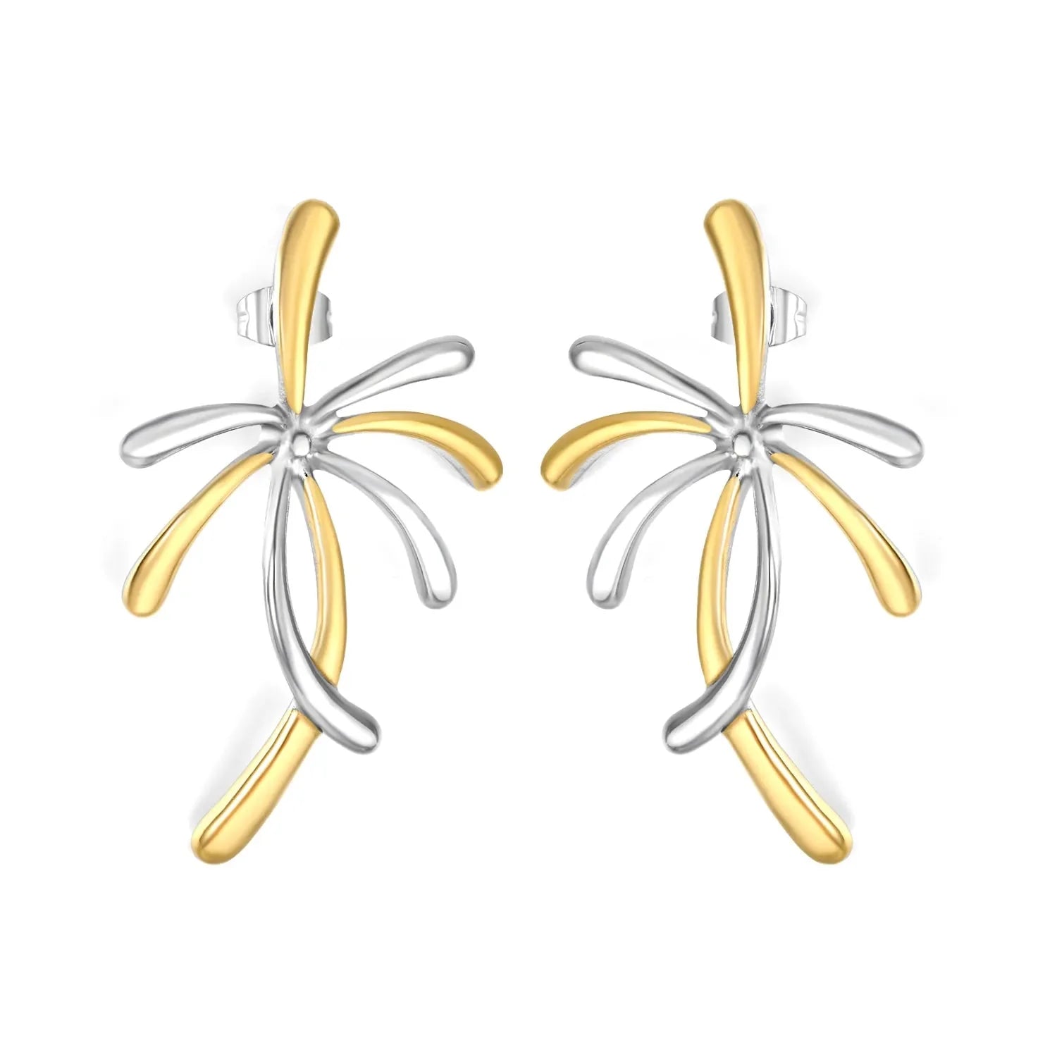29mm*47mm Two-Tone Firework Design Stud Earrings with Gold Accents Minimalist Modern Casual Wear Earrings for Women