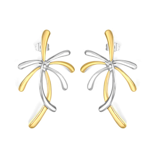 29mm*47mm Two-Tone Firework Design Stud Earrings with Gold Accents Minimalist Modern Casual Wear Earrings for Women