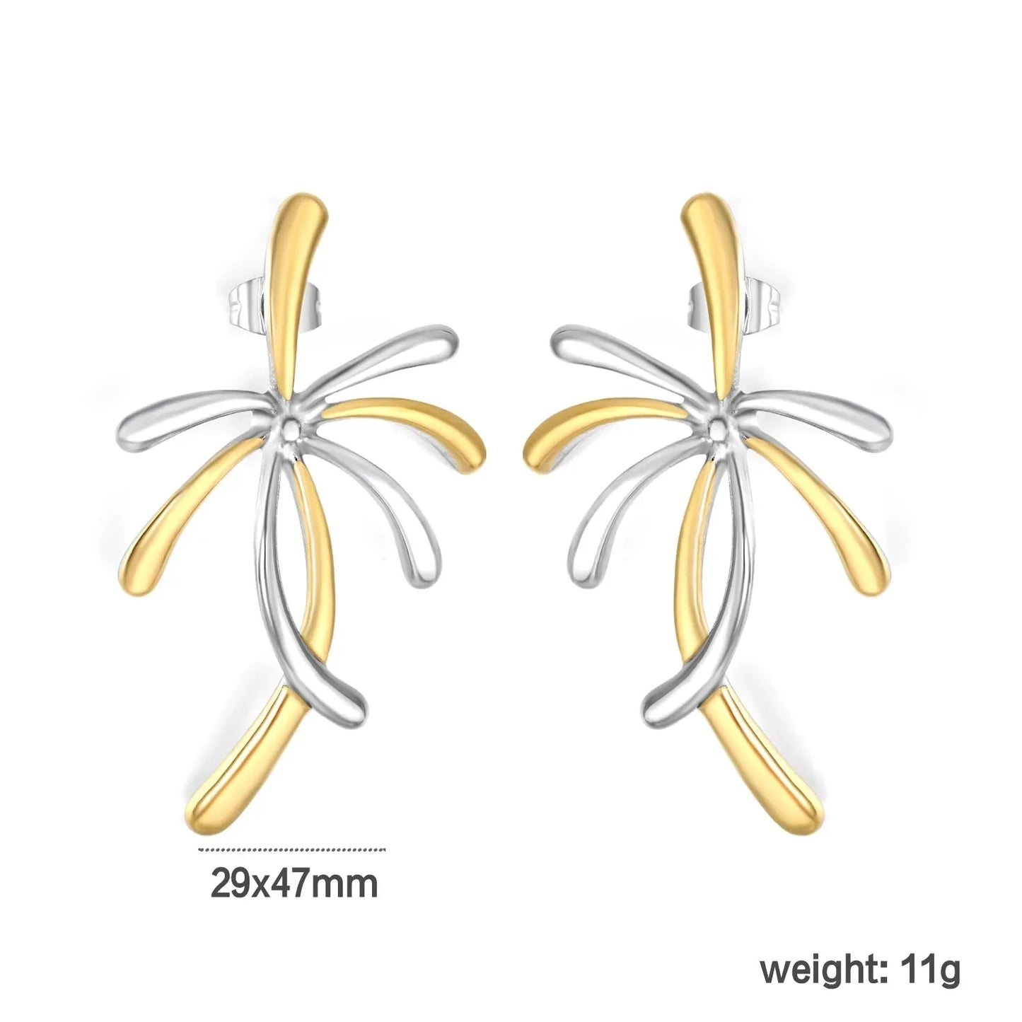 29mm*47mm Two-Tone Firework Design Stud Earrings with Gold Accents Minimalist Modern Casual Wear Earrings for Women